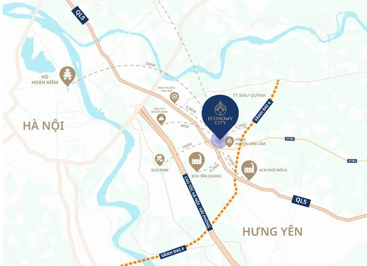 Vị trí tâm điểm kết nối của KĐT Economy City.