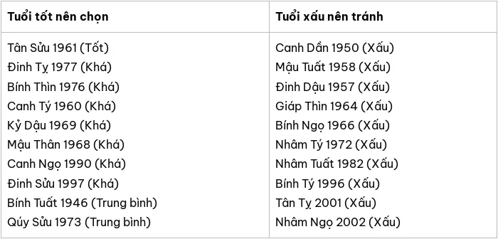 Tuổi xông đất 2025 hợp cho gia chủ Ất Dậu 2005